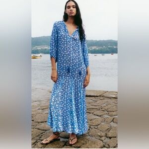 Zara Blue Patterned Maxi Dress